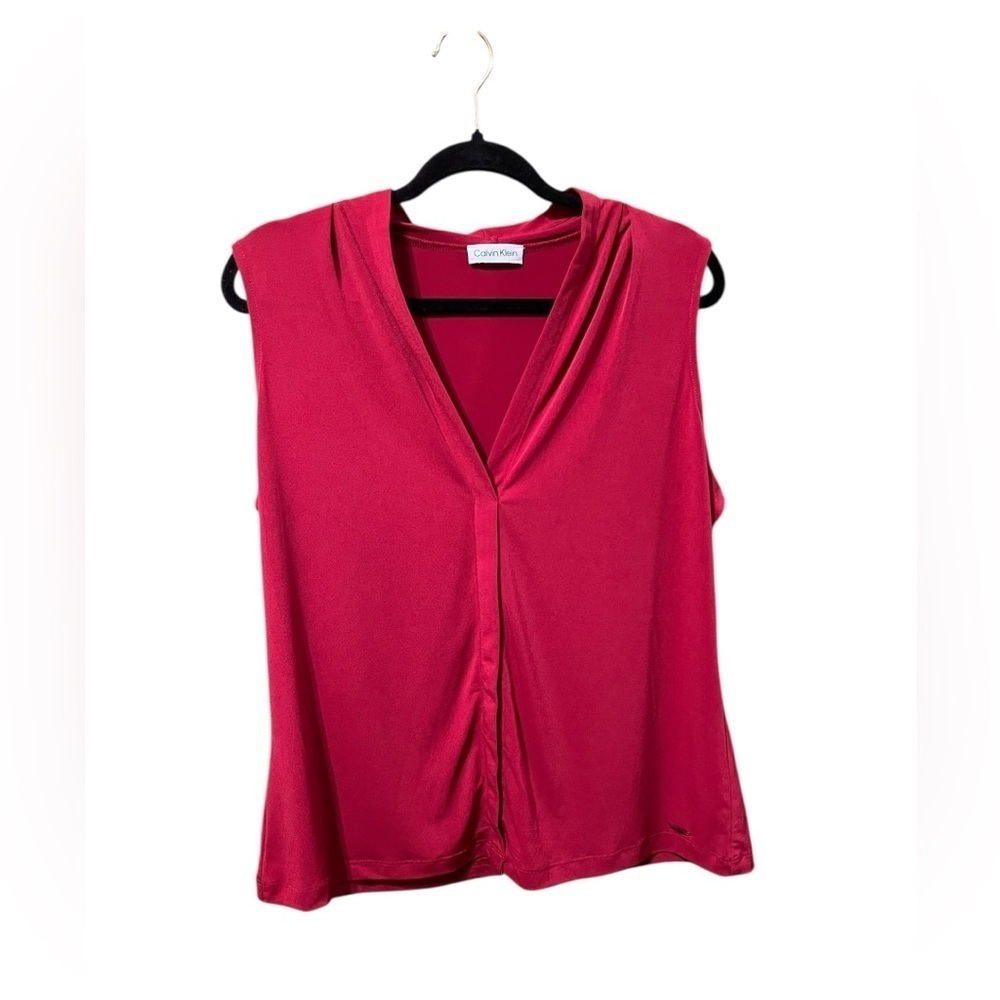 Calvin Klein Red Drape Neck Sleeveless Blouse Top Large - Picture 2 of 5